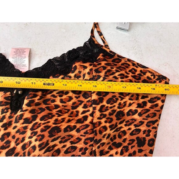 Sophia by Delicates Leopard Satin Slip Dress L Nightgown Chemise Black Lace Y2K - Picture 8 of 9